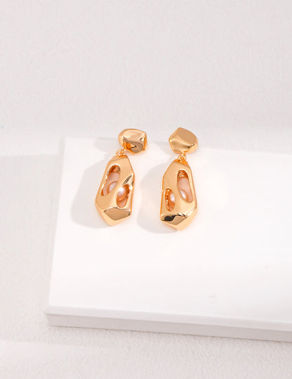 Geometric Sterling Silver Pearl Earrings